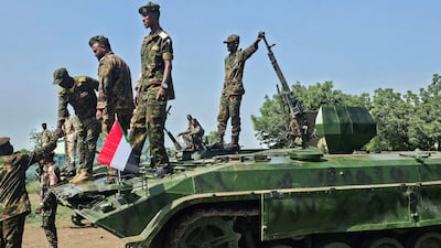 Sudanese fighters in the city of Gedaref in eastern Sudan. AFP