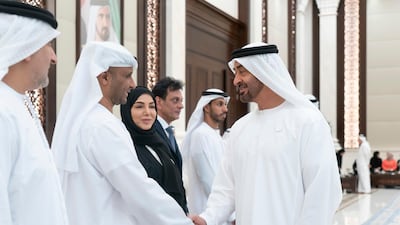 Sheikh Mohamed bin Zayed receives Special Olympics sponsors during an iftar reception at Al Bateen Palace. Rashed Al Mansoori / Ministry of Presidential Affairs