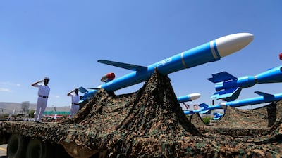 Sayyad, an anti-ship version of the Quds cruise missile, equipped with a radar-homing seeker, on parade in Sanaa, Yemen. AFP