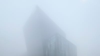 Thick fog over the Sands district of Yas Island, Abu Dhabi, on the morning of Saturday, February 21. Photo: The National