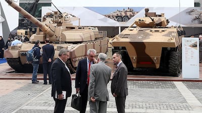 Above, armoured defence materiel on display at the Nexter stand. Satish Kumar / The National