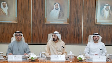 Sheikh Mohammed bin Rashid chairs a meeting of the UAE Cabinet at Qasr Al Watan in Abu Dhabi. Photo: Sheikh Mohammed bin Rashid / X