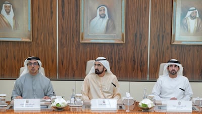 Sheikh Mohammed bin Rashid chairs a meeting of the UAE Cabinet at Qasr Al Watan in Abu Dhabi. Photo: Sheikh Mohammed bin Rashid / X