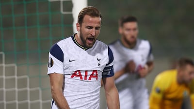 Harry Kane celebrates scoring at Ludogorets Razgrad in the Europa League on November 5, 2020. Reuters