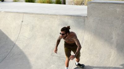 A Chilean Dubai resident, who goes by the name DeadManDraws, on a skate run in the bowl.
