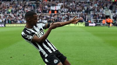 Newcastle United's Alexander Isak celebrates scoring their first goal. Reuters