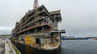 A gravity-based liquified natural gas (LNG) platform for the construction of large-tonnage offshore structures in the village of Belokamenka, Murmansk Region in Russia. Reuters
