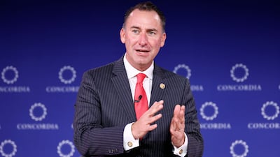 Jarrod Agen, Assistant to the President and Executive Director of the NEDC, speaks during the 2026 Concordia Annual Summit at Sheraton New York Times Square. Getty Images