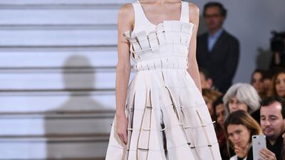 A look from the Maison Rabih Kayrouz spring / summer 2020 collection during Paris Haute Couture Fashion Week on January 20, 2020. AFP