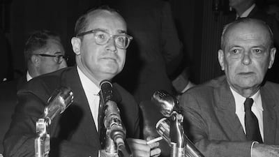 Newton Minow, left, has died. AP Photo
