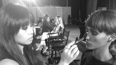 Matt skin, heavily kholed eyes and a strong lip: order of the day at Fashion Forward this season. Photo by Rebecca McLaughlin-Duane