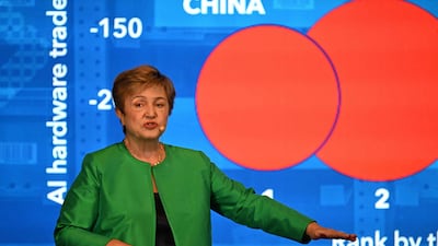 Kristalina Georgieva, managing director of the International Monetary Fund (IMF), speaks at the IMF Annual Meetings Curtain Raiser in Singapore on October 7, 2026. AFP