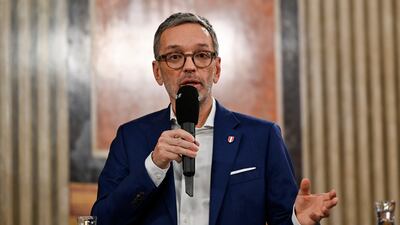 Head of the Freedom Party (FPOe) Herbert Kickl speaks at a television debate, after the first exit polls during the general election, in Vienna, Austria, on September 29. Reuters