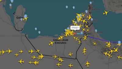 Air traffic above the UAE on Monday evening. Photo: Flight Radar