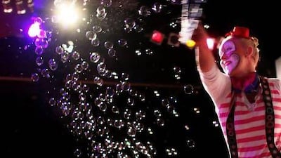 The Bubble Clown Show at the Abu Dhabi National Exhibition Centre on SummerFest’s opening day. Delores Johnson / The National