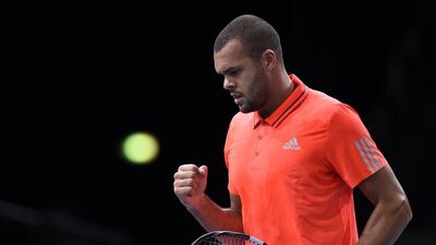 Jo-Wilfried Tsonga reacts during his second round match against Roberto Bautista Agut last week at the Paris Masters. Miguel Medina / AFP / November 4, 2015