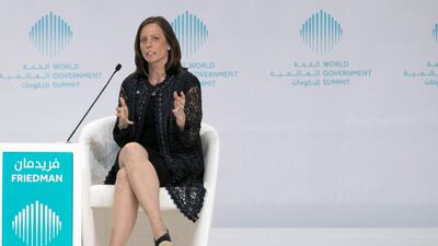 Adena Friedman, president and chief executive of Nasdaq, told the World Government Summit 2018 that GCC capital markets had seen huge growth in recent years. Reem Mohammed/ The National
