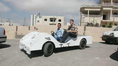 The solar-powered car was developed in Hebron at a cost of $4,000.