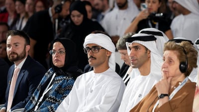 Dr Thani Al Zeyoudi, UAE Minister for Climate Change and Environment, second right, and Sheikh Zayed bin Mohamed, third right. Ministry of Presidential Affairs