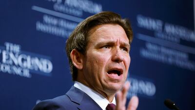 Florida Governor Ron DeSantis at a New Hampshire event this month. AP