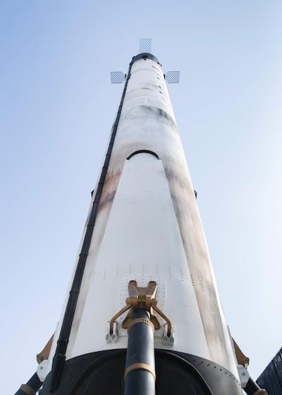 A replica of the SpaceX Falcon 9 rocket at Dubai Expo's US pavilion. Reem Mohammed / The National