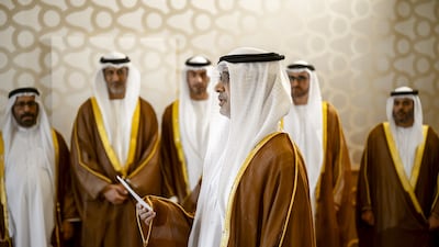 Mohamed Al Khaili, UAE ambassador to Ukraine, gives his oath during a ceremony for newly appointed ambassadors. Omar Al Askar / UAE Presidential Court