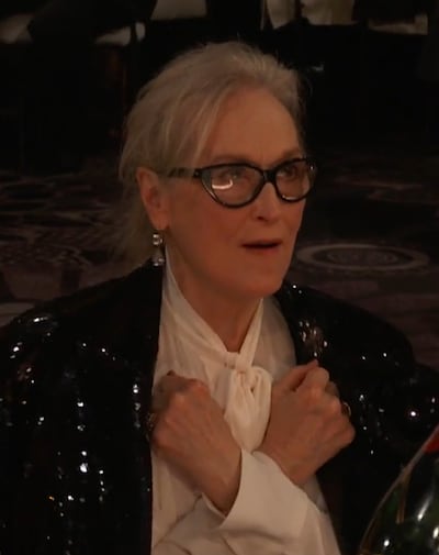 Meryl Streep played along with a joke by host Jo Koy. Photo: Golden Globes