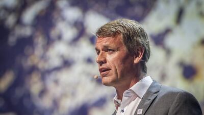 Outgoing Volvo Ocean Race CEO Knut Frostad shown during the final awards ceremony after the 2014/15 race's conclusion in June in Sweden. Ainhoa Sanchez / Volvo Ocean Race / June 27, 2015