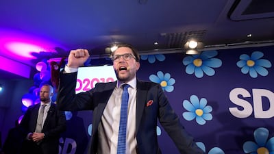 Sweden Democrats leader Jimmie Akesson at an election party. Anders Wiklund / EPA