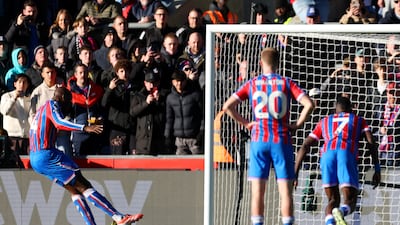 Jean-Philippe Mateta scores from the spot but the penalty had to be taken retaken due to a double touch from the Palace striker who kicked the ball off his own foot. Getty Images