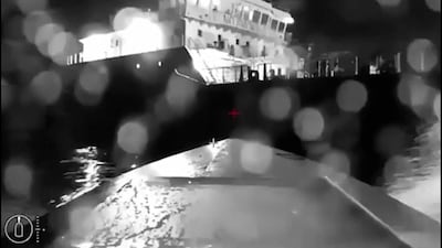 Footage shows the sea drone approaching the oil tanker in the Kerch Strait on Friday night. Photo: Dimko Zhluktenko @dim0kq