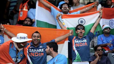 India fans cheer their team during the 2011 World Cup final at Wankhede Stadium. Getty Images
