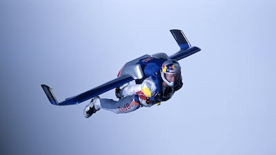 Mr Baumgartner during a freefall across the English Channel between Dover and Calais in 2003. Reuters