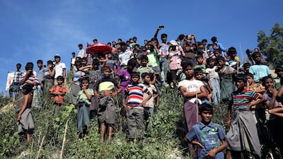 Rohingya refugees gather as hundreds of them protest against the repatriation. Reuters