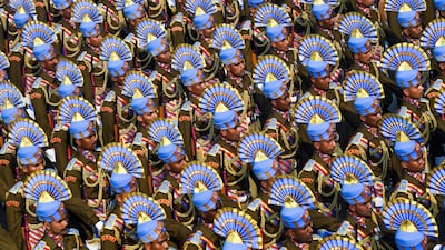 Soldiers march along Rajpath during the Republic Day parade in New Delhi on January 26, 2020. AFP