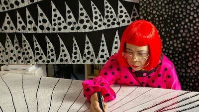 Artist Yayoi Kusama drawing. Courtesy of Tokyo Lee Productions, Inc.