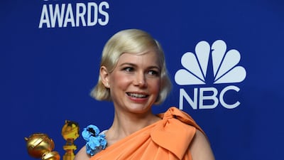 Michelle Williams poses with her award for Best Performance by an Actress in a Limited Series or Motion Picture made for Television for her role in 'Fosse/Verdon' during the 77th annual Golden Globe Awards on January 5, 2020, at The Beverly Hilton hotel in Beverly Hills, California. EPA