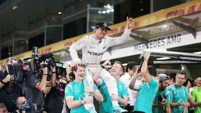 Nico Rosberg of Germany and Mercedes-GP celebrates winning the world championship. Christopher Pike / The National