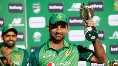 Pakistan's Fakhar Zaman holds the player of the series award after scoring his second straight century in the third ODI against South Africa at SuperSport Park in Centurion. AFP