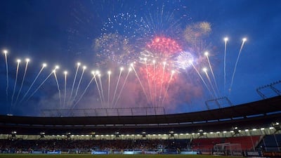 Fireworks explode over the stadium in Bata, Equatorial Guinea during the Africa Cup of Nations final opening ceremonies on Sunday night before Ivory Coast and Ghana battled for continental supremacy. Khaled Desouki / AFP