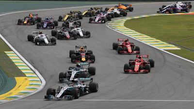 Lewis Hamilton leads at the start of the race. Reuters