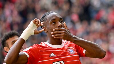 Bayern's Mathys Tel celebrates after opening the scoring. AP