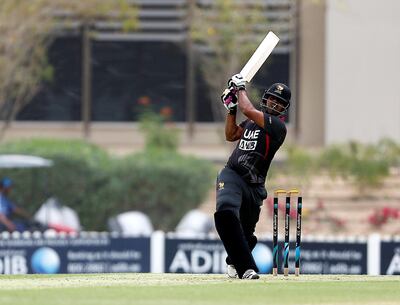 Mohammed Usman of the UAE scored 21 against Lancashire at the ICC Academy in Dubai on Sunday. Satish Kumar for The National