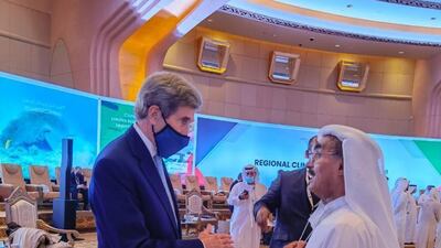 Dr Abdullah Al Nuaimi, Minister of Climate Change and Environment, with US Climate Envoy John Kerry at the Regional Climate Dialogue.