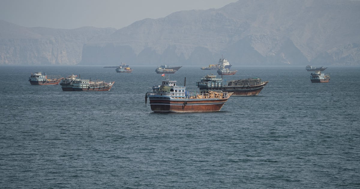 Photo: The National Vessels in the Strait of Hormuz, as seen from Musandam, Oman. Reuters