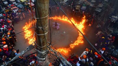 A Sikh religious procession marks the anniversary of birth of Guru Gobind Singh, the 10th Sikh Guru, in Prayagraj, India. AFP