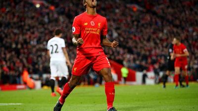 Georginio Wijnaldum of Liverpool celebrates after scoring his side’s sixth goal. Clive Brunskill / Getty Images