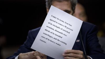 US secretary of state John Kerry last year defended the Obama administrations proposed deal with Iran over the county's nuclear programme. Brendan Smialowski / AFP