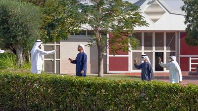 Sheikh Mohammed bin Rashid, Vice President and Ruler of Dubai, and Sheikh Mohamed bin Zayed, Crown Prince of Abu Dhabi and Deputy Supreme Commander of the Armed Forces, meet in Dubai on Monday. Courtesy: Sheikh Mohammed bin Rashid Twitter