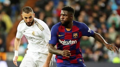 Barcelona want to offload French centreback Samuel Umtiti (r) for around £44 million. Manchester United, Arsenal and Chelsea are all possible destinations. (Express). EPA